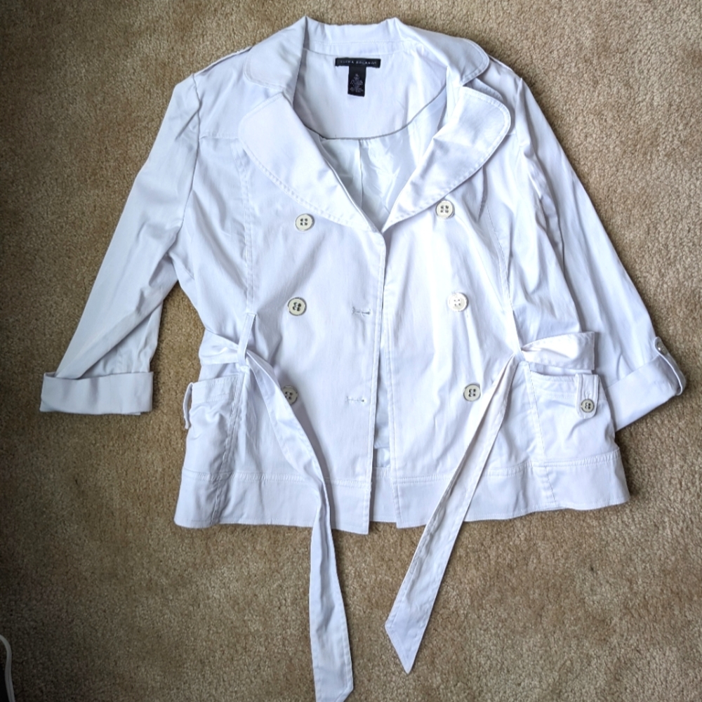Elena Solano white Double Breasted light jacket trenchcoat sz XL